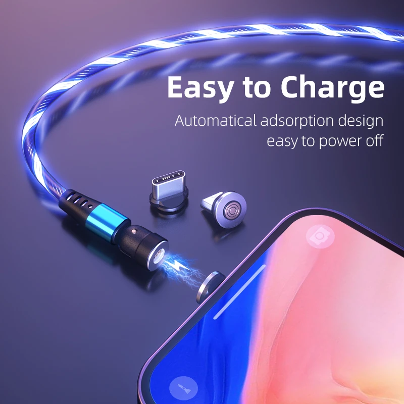 
Christmas gift promotional gift 540 degree Flowing Led Luminous glow flowing Magnetic Charging 3 in 1 Cable 3A data cable 