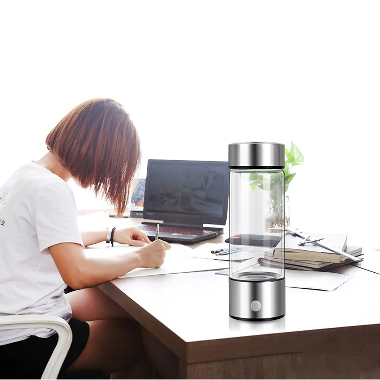 Custom Logo 450ml USB rechargeable glass alkaline hydrogen water bottle portable