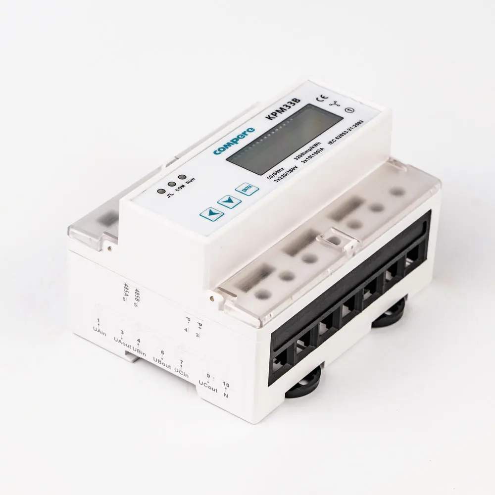 Din Rail 3 Phase Energy Meter Dual Circuit Monitoring Control 100A AC RS485 Power Meter Prepay Electric Meter