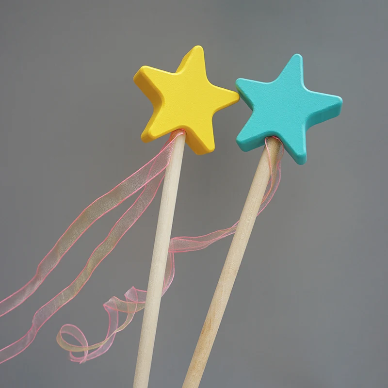 Wooden Princess Wand Star Fairy Unfinished Wooden DIY Crafts Moon Star Heart bear Magical Wand