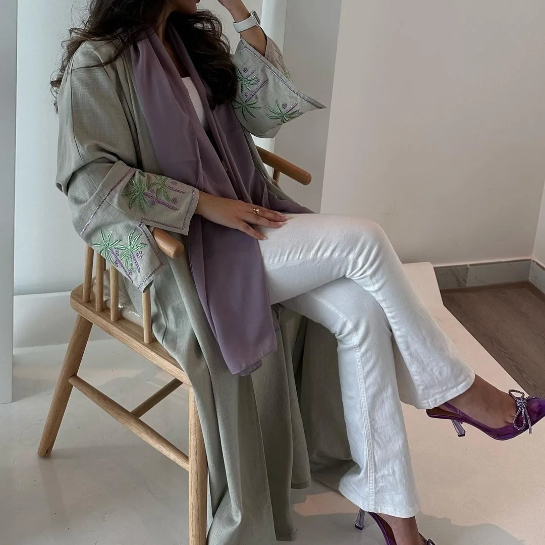Bicomfort High Quality Elegant Casual Embroidered Abaya Saudi Islamic Clothing New Fashion Modest Open Kimono Cardigan for women