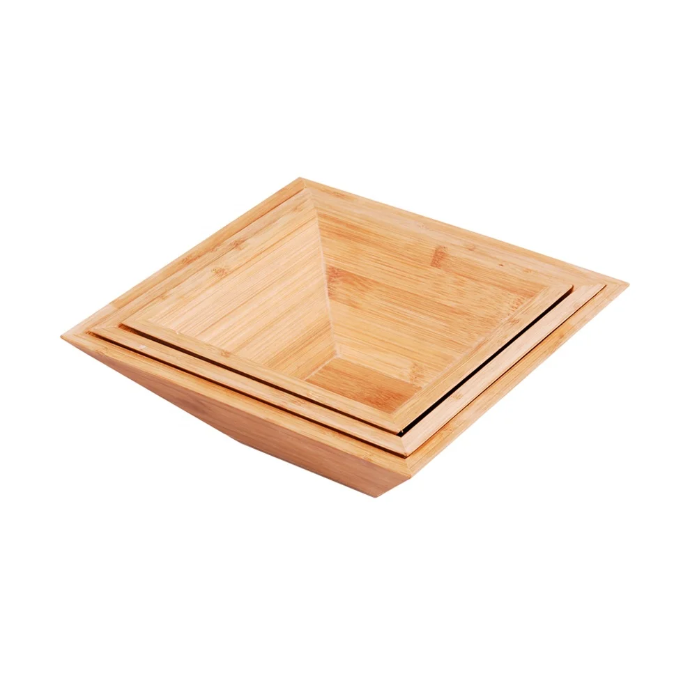 Stylish Square Bamboo Fruit Bowl Kitchen Bowls Sets Wooden Bowls for Serving Food