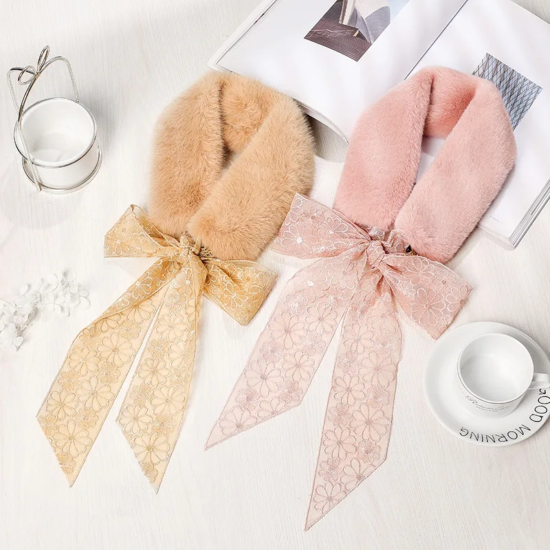 2022 Winter  Fur Collar Plush Scarf Female Warm Scarf  Fur