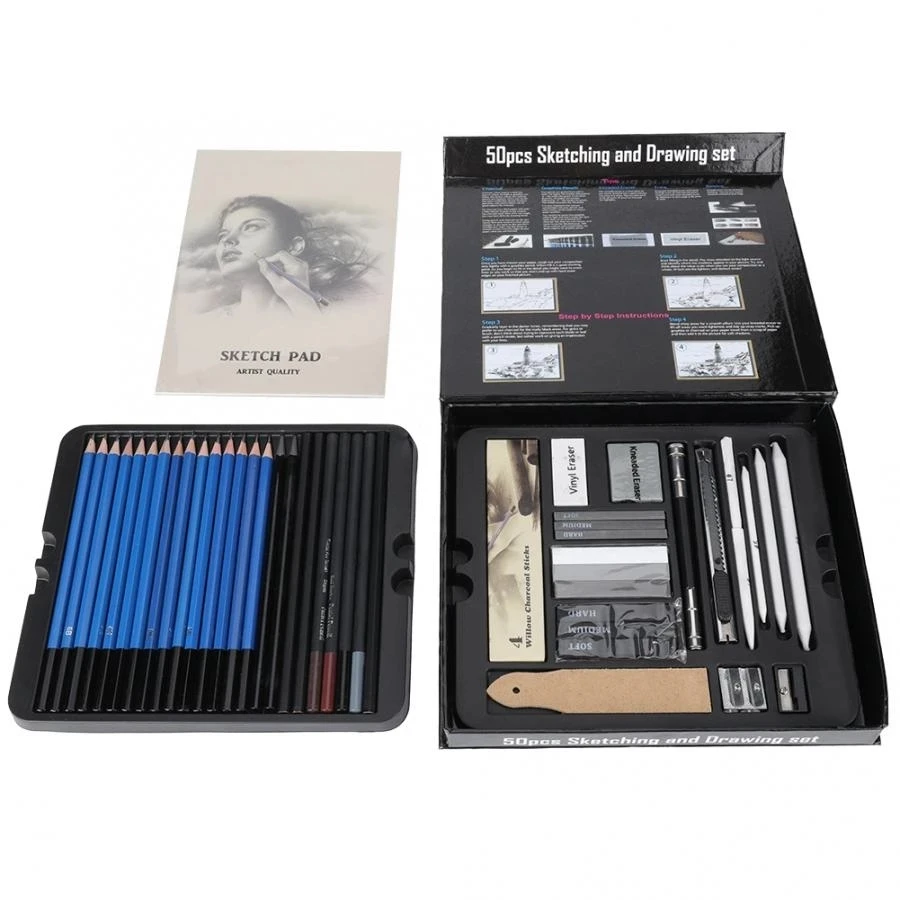 50pc Sketch Kit Drawing Kit Drawing Pencil Artist Drawing Gift Box Drawing Tools Professional Sketch Pencil Set Art Supplies