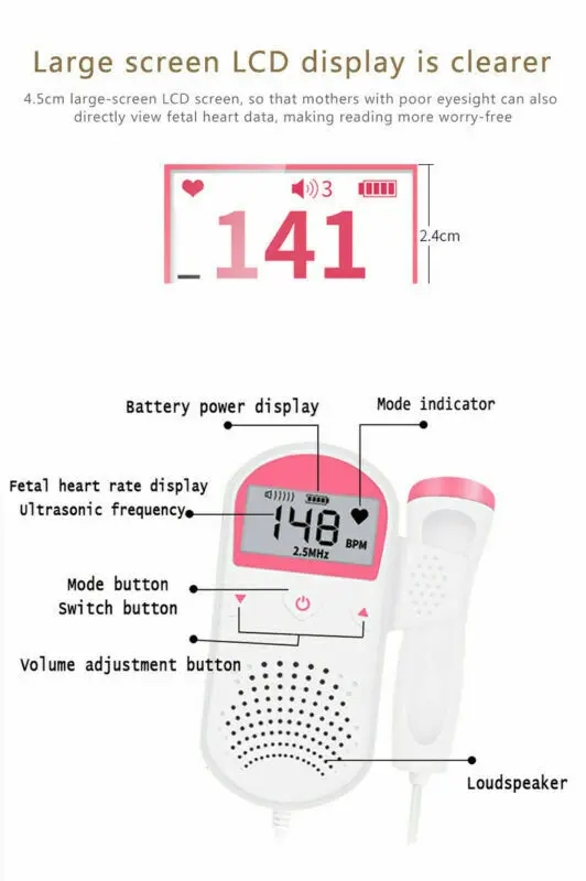 
China Manufacturer Wholesale Pocket fetal monitor Portable baby heart machine 