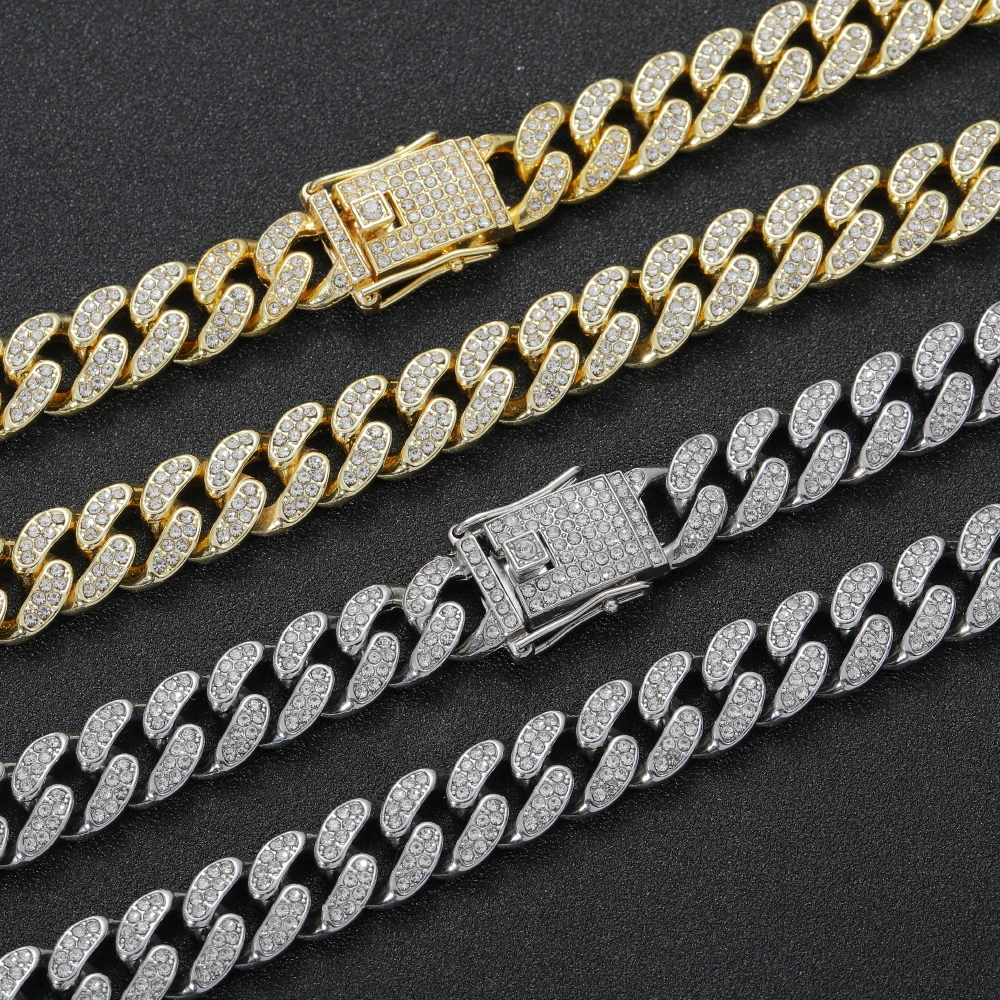 AC003 12mm  Alloy crystal Cuban Chain Hip Hop Iced out Necklace Bling bling Jewelry