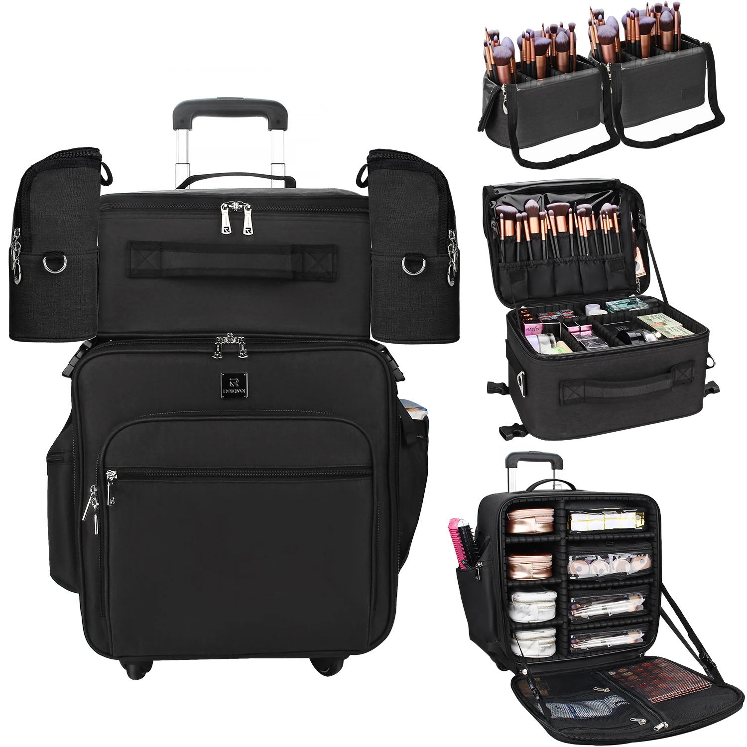 Relavel Travel Organizer 4 in 1 with Detachable Cosmetic Trolley Case Makeup Case Professional Makeup Rolling Train Case