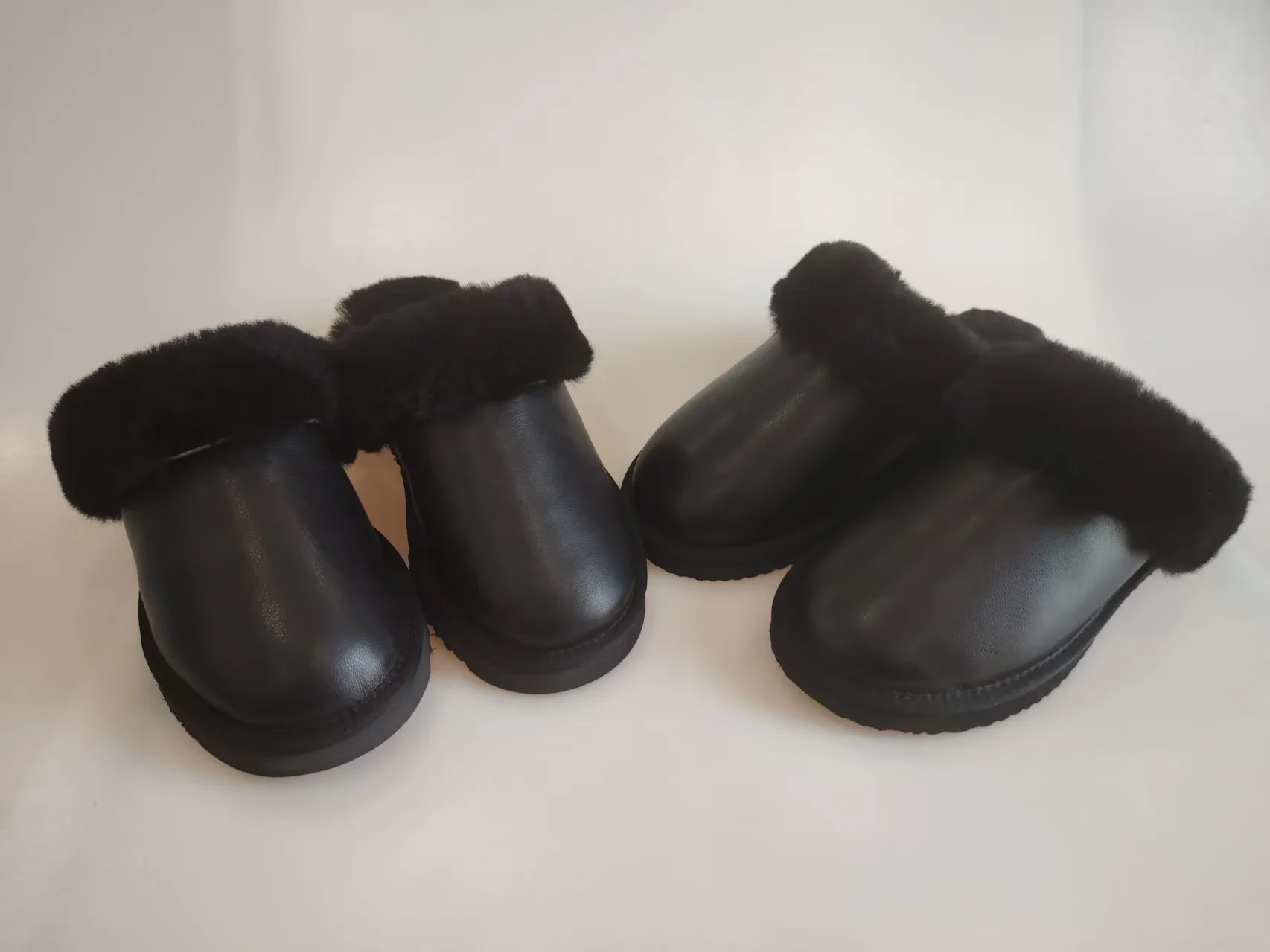 Waterproof real cow leather women sheepskin fur thick sole classic winter home warm slippers