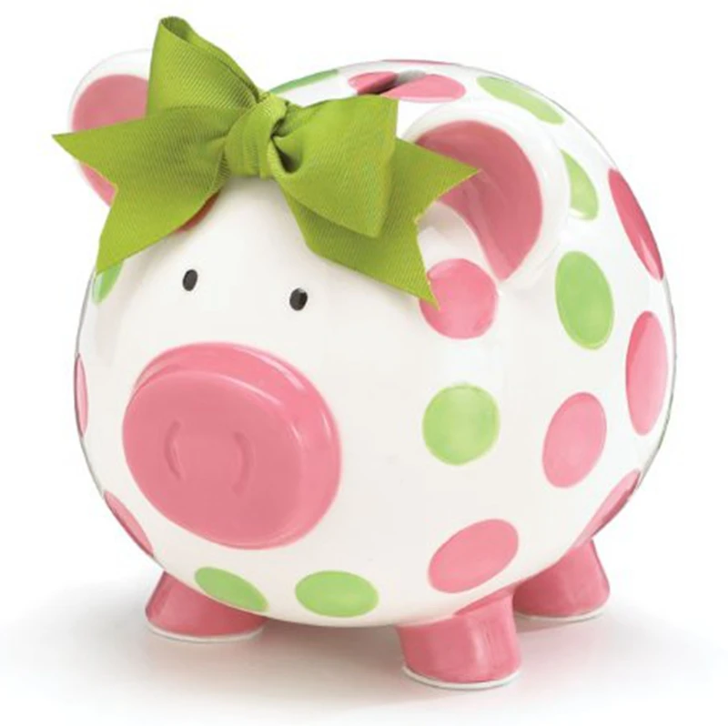 Blue color Big Polka Dot Piggy Bank 7 inches Ceramic