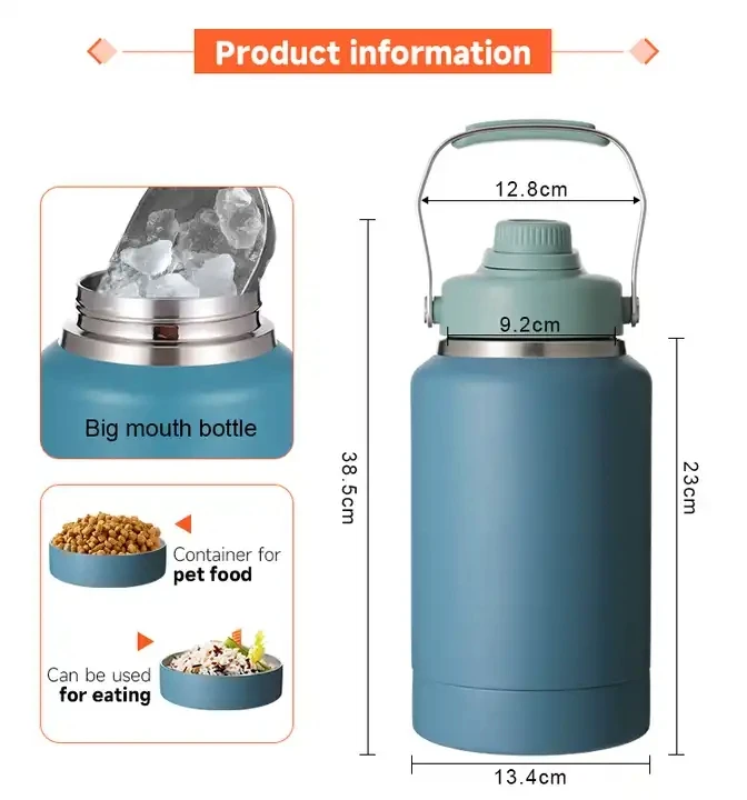 Food Grade 64oz 2in1 Dog Travel Water Bottle pets Stainless Steel with food containers feeder  Dog Bowls Travel Accessories