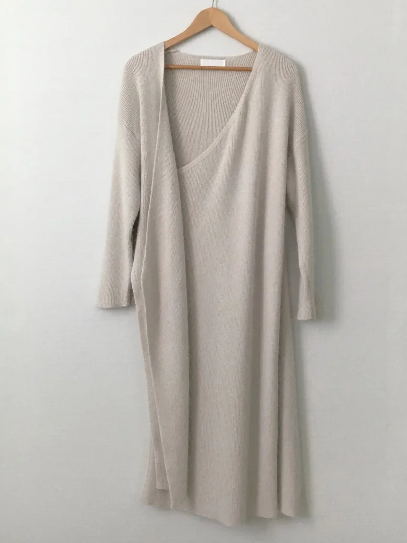 YT Winter New Belted Cashmere Sweater Dress Women Fashion Office Lady V Neck Korean style Knitted Dress