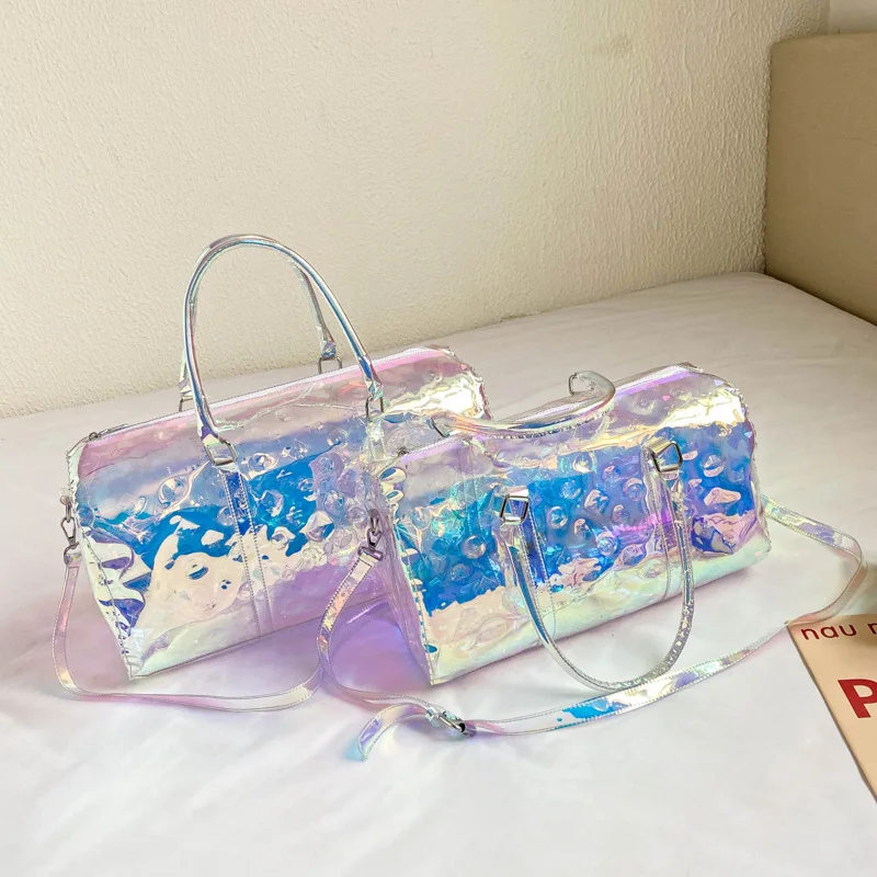 Kids Transparent PVC Holographic Luggage handbag Cases Laser Bag Custom Travelling Duffle Bag Women Gym Yoga Mat Bag