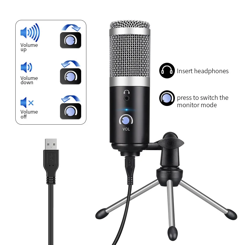 Microphone Factory Direct Customize Budget USB Mic with Arm Stand for Studio Recording Gaming Streaming  F700