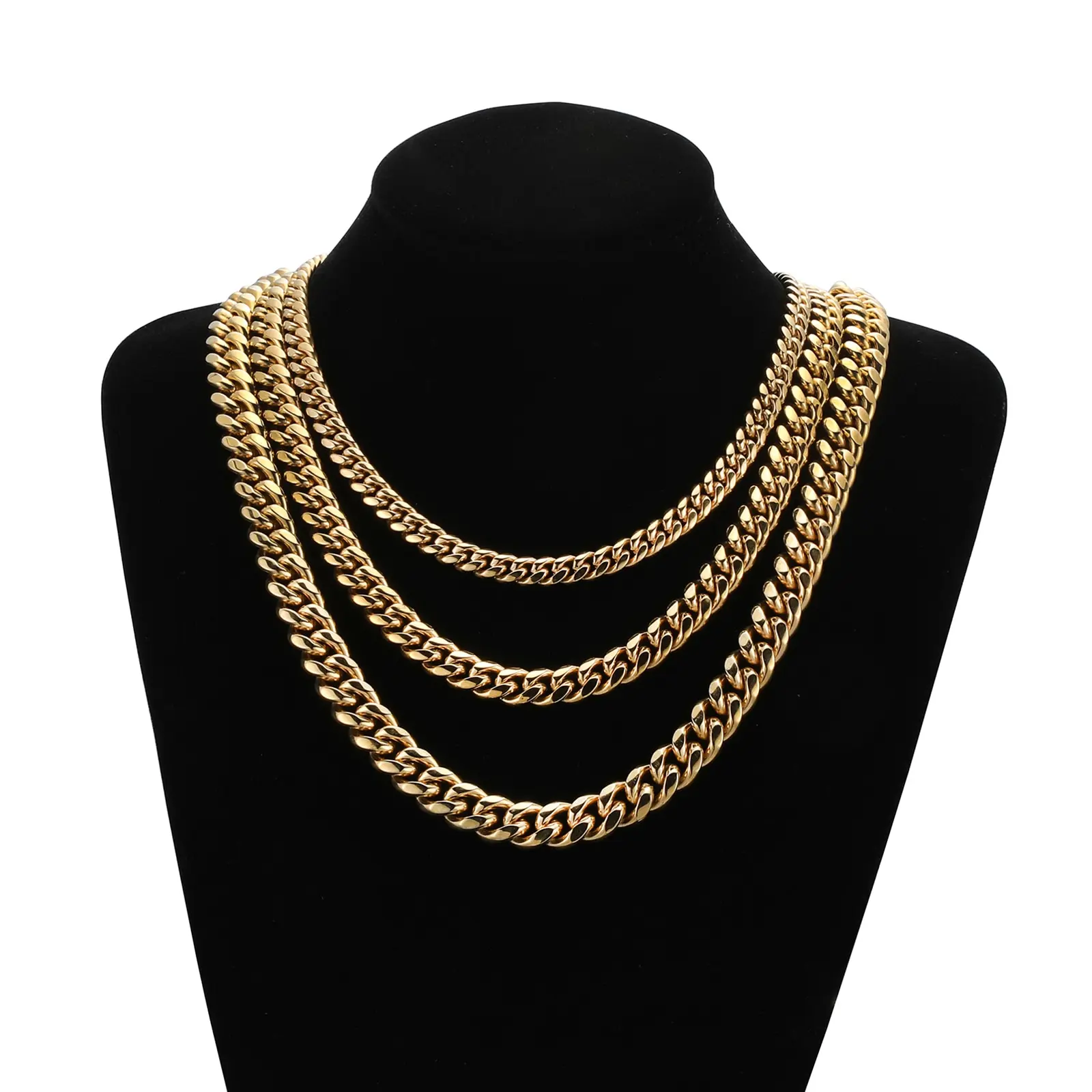 Fashion Necklace Jewelry Waterproof Stainless Steel Cuban Chain Hip Hop 14k 18k Gold Plated Miami Curb Cuban Link Chain for Men