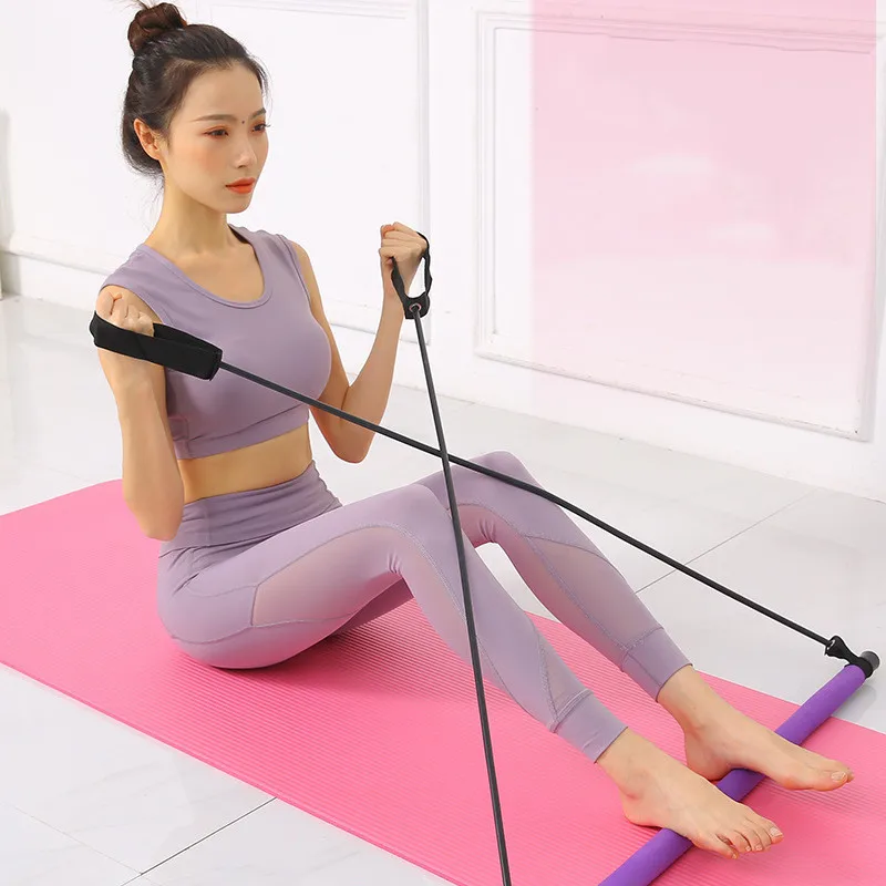 Home Fitness Indoor Exercise Portable Yoga Stick Pilates Bar Kit With Resistance Band