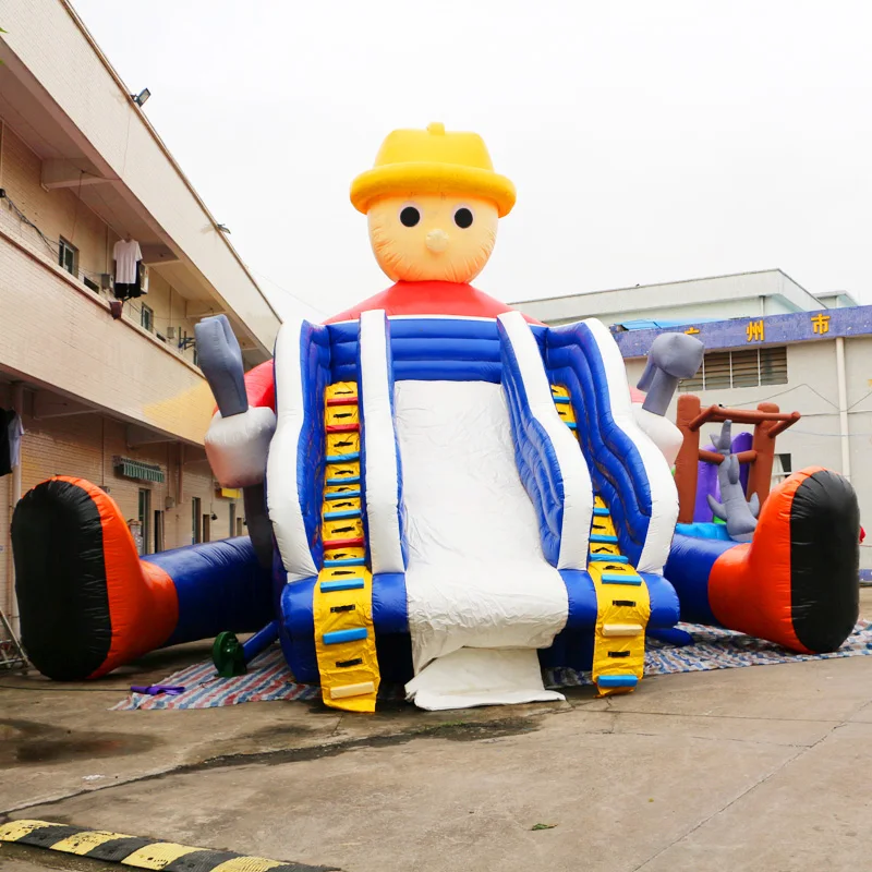 
5*8 m customized cartoon man worker inflatable advertising of water slide 