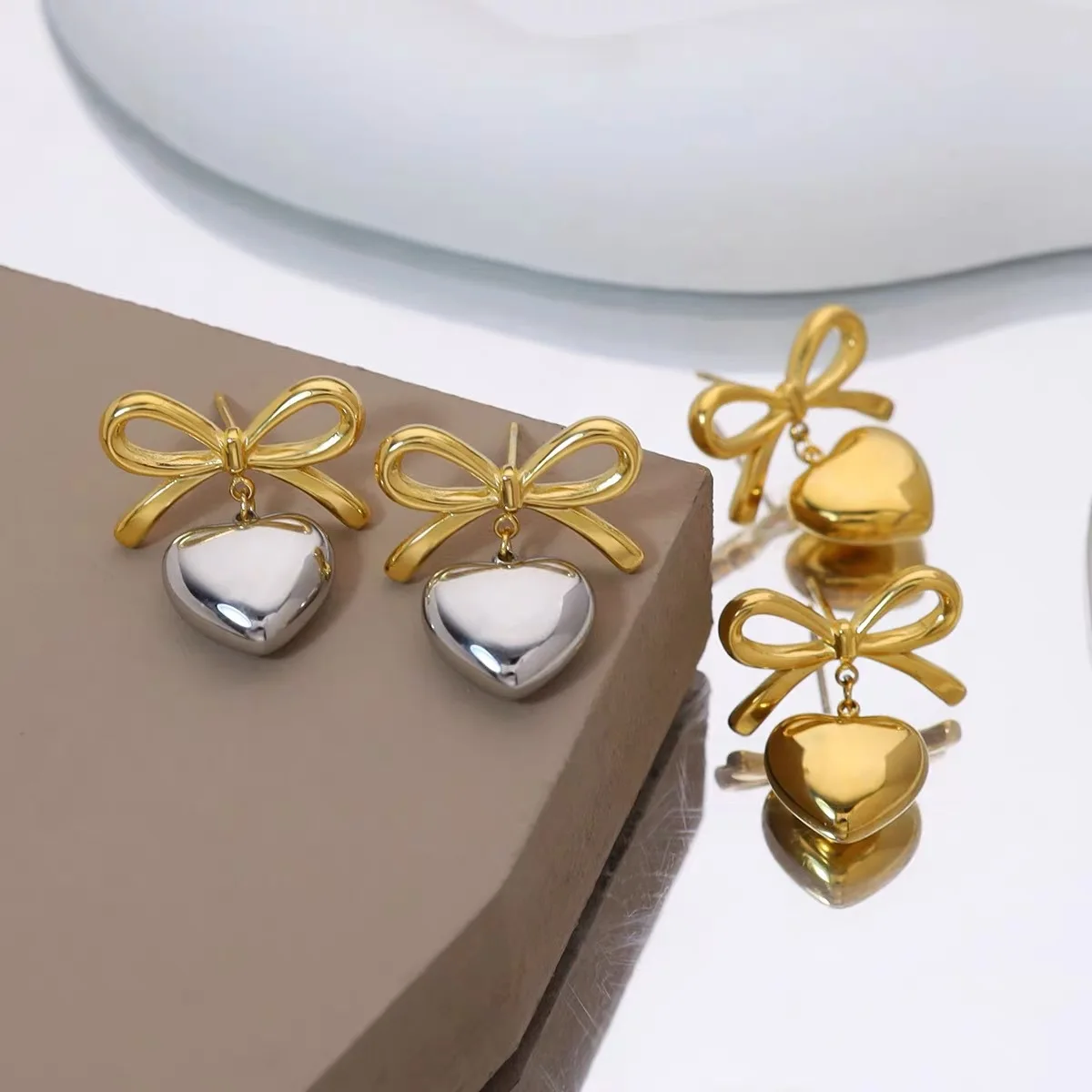 YWXS jewelry Elegance popular charm Stainless steel new bow heart-shaped loves earrings for women jewelry wholesale