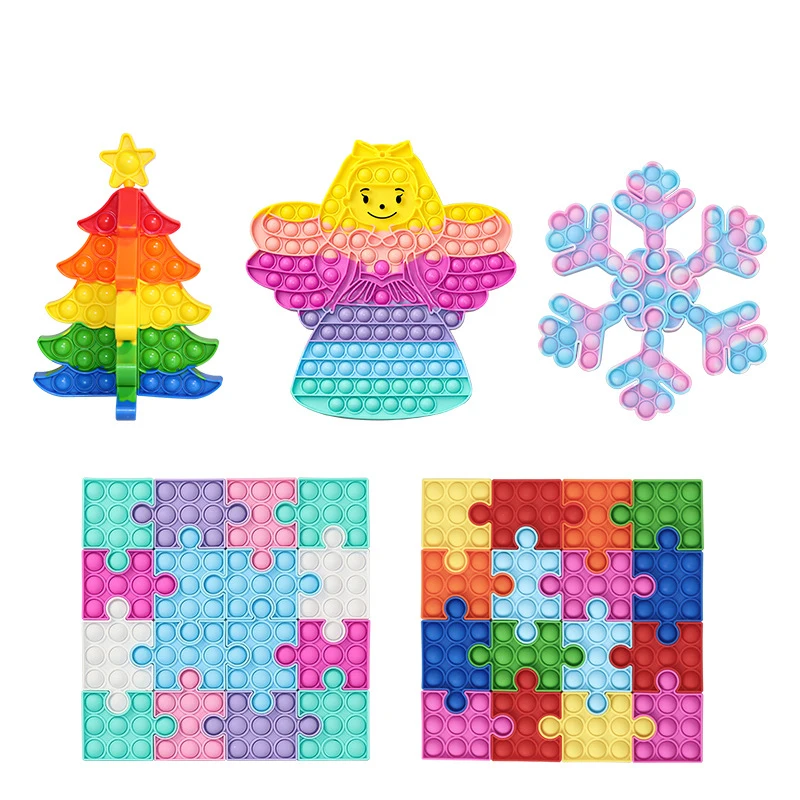 Amazon Popular Bubble Christmas Tree Sensory Toy Custom Christmas Snowflake Pops Puzzle Fidget Toy