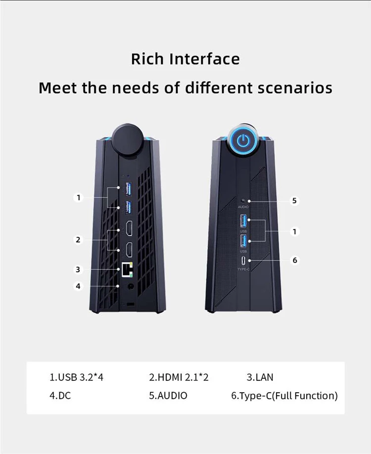 2023 игровой мини-компьютер AM08 PRO Ryze n 9 6900HX DDR5 * 2 4800 мГц 32 г/64 г 512 1 ТБ м.2 2280 NVME/ NGFF мини-ПК