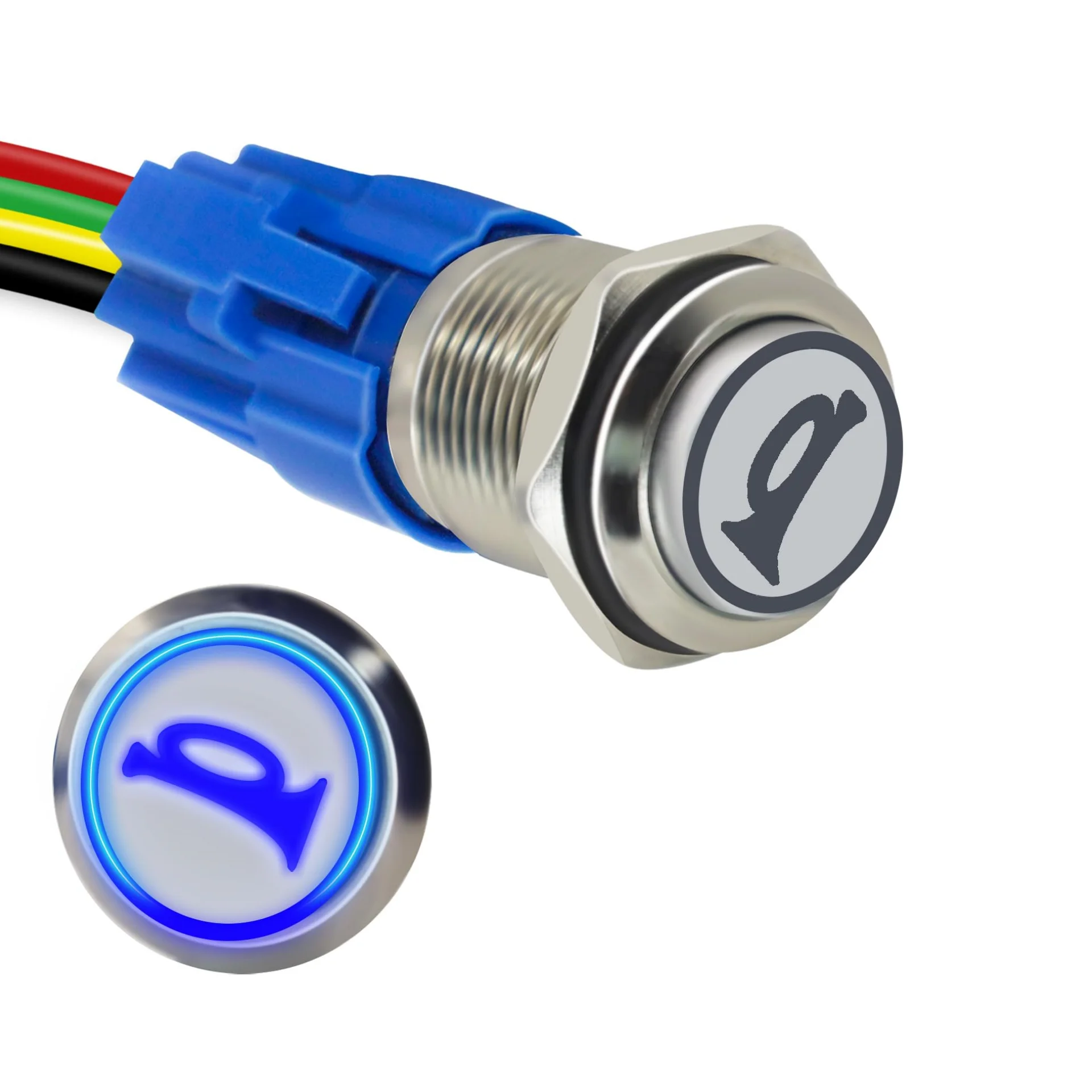 16mm Momentary Horn Button 12V, Reset Lighted Horn Switch Waterproof Metal Push Button Switch with Harness for Car Motorcycle