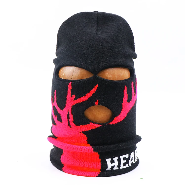 Qianzun black custom logo jacquard 3 hole balaclava skimask face ski mask