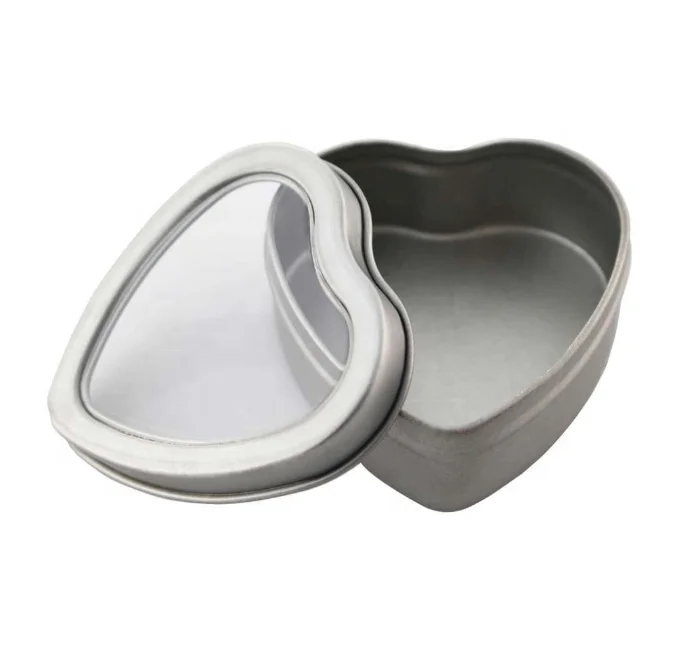 Heart shape candle tins with clear PVC window top lids clear window mint tin heart shape