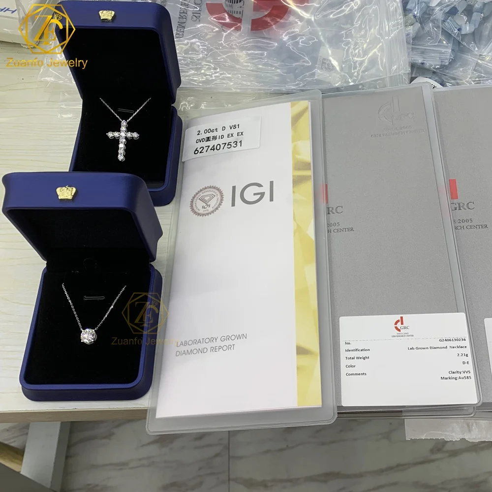 Fine Jewelry 14K 18K White Gold 0.5CT 1CT 2CT Lab Grown Diamond Necklace Jewelry Round DVS1 Lab Diamond Solitaire Necklace