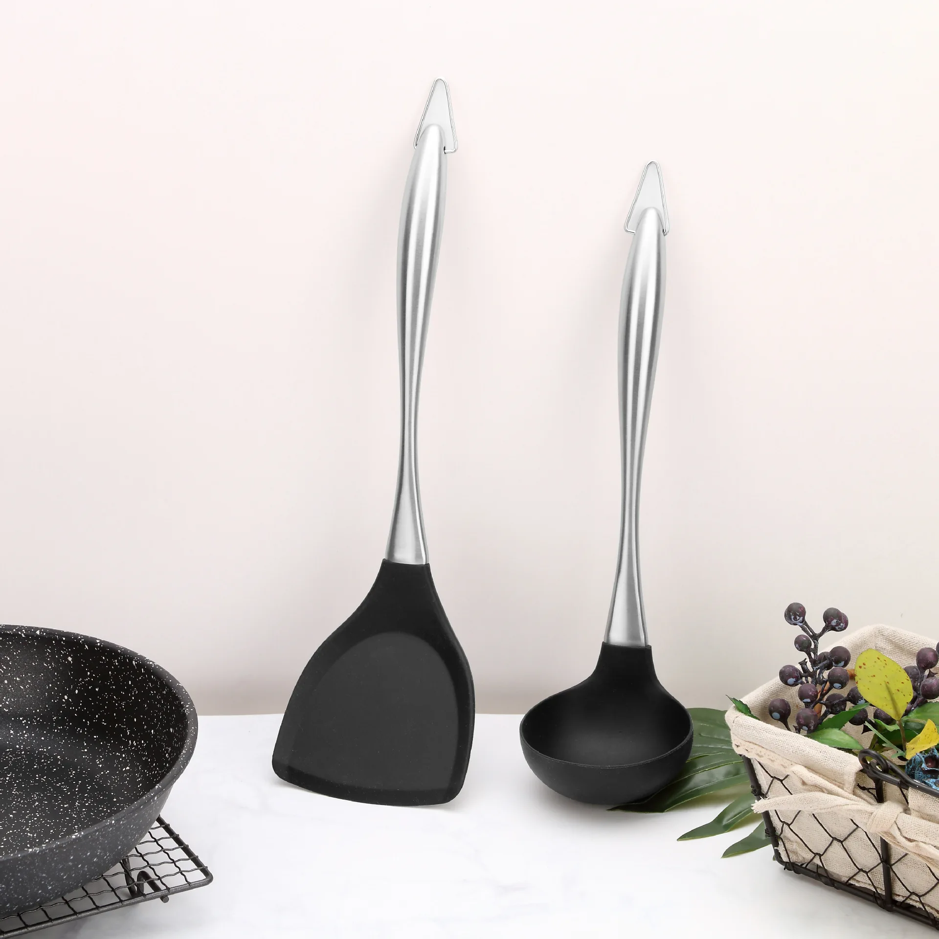 8 Pcs New Silicone Kitchenware Stainless Steel Kitchenware Color Box Non-stick Cookware Cooking Spatula Set