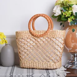 Angedanlia hollow out beach bag summer vintage straw handmade woven tote market braided bag