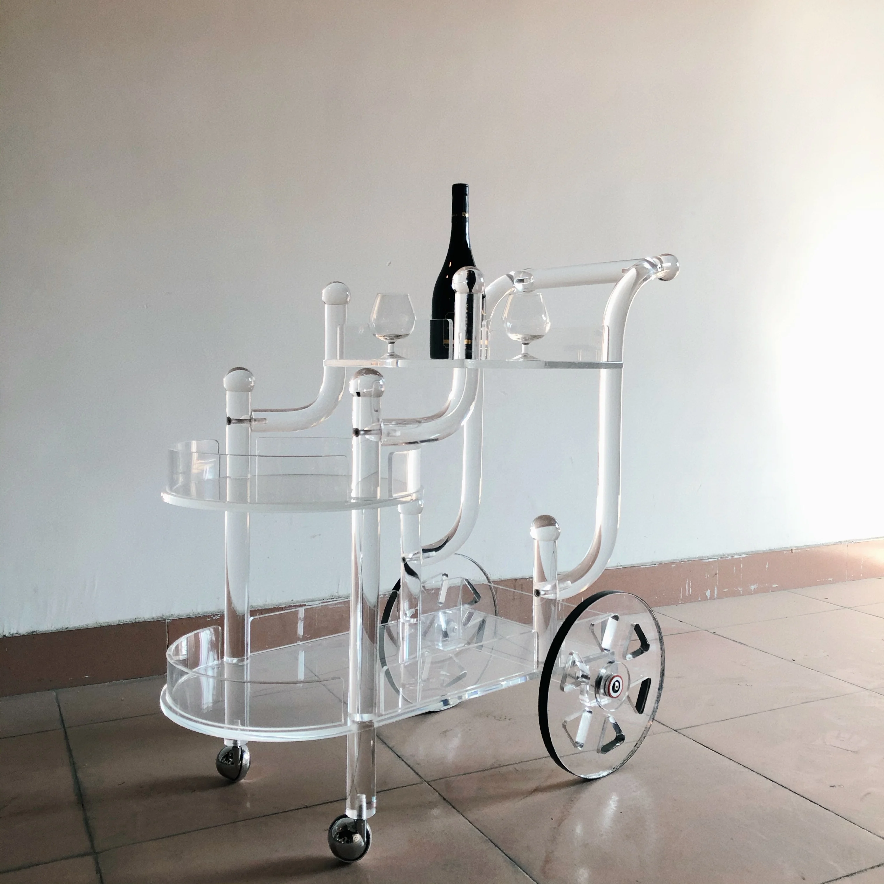 Factory Price OEM ODM Modern design Hot Sale Acrylic Wine Trolley Hotel Trolley cart
