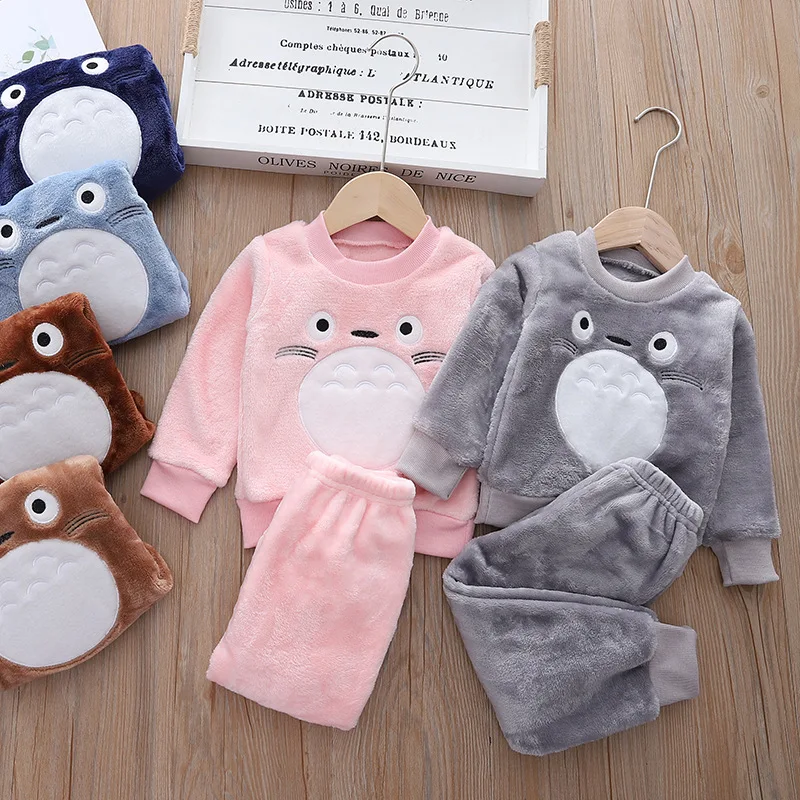 Green Horizon Kids Winter Comfortable Thicken Pullover and Pants Pjs Sets Cartoon Pattern Kids Boy Clothes 2PCS Pajama Set