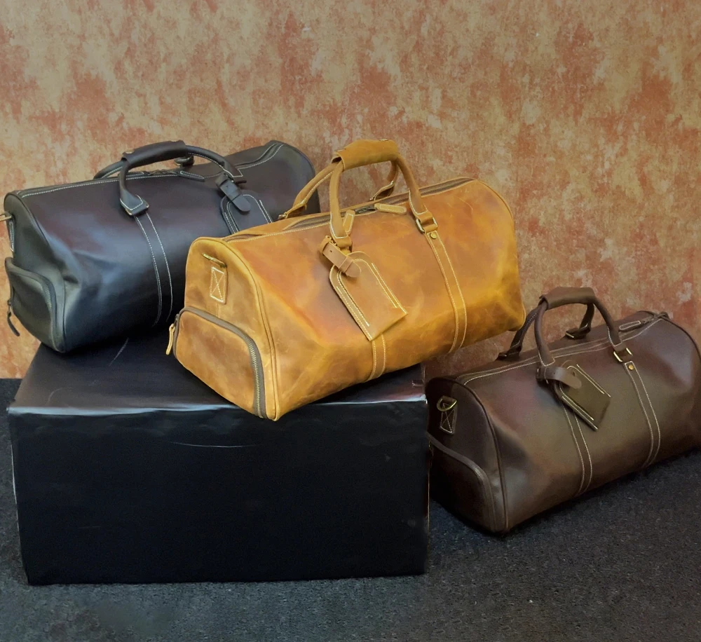 Factory Custom Logo Men Duffel Bag Crazy Horse Leather Travel Bag Weekend Saco de viagem de couro Leather Duffle Bag For Men