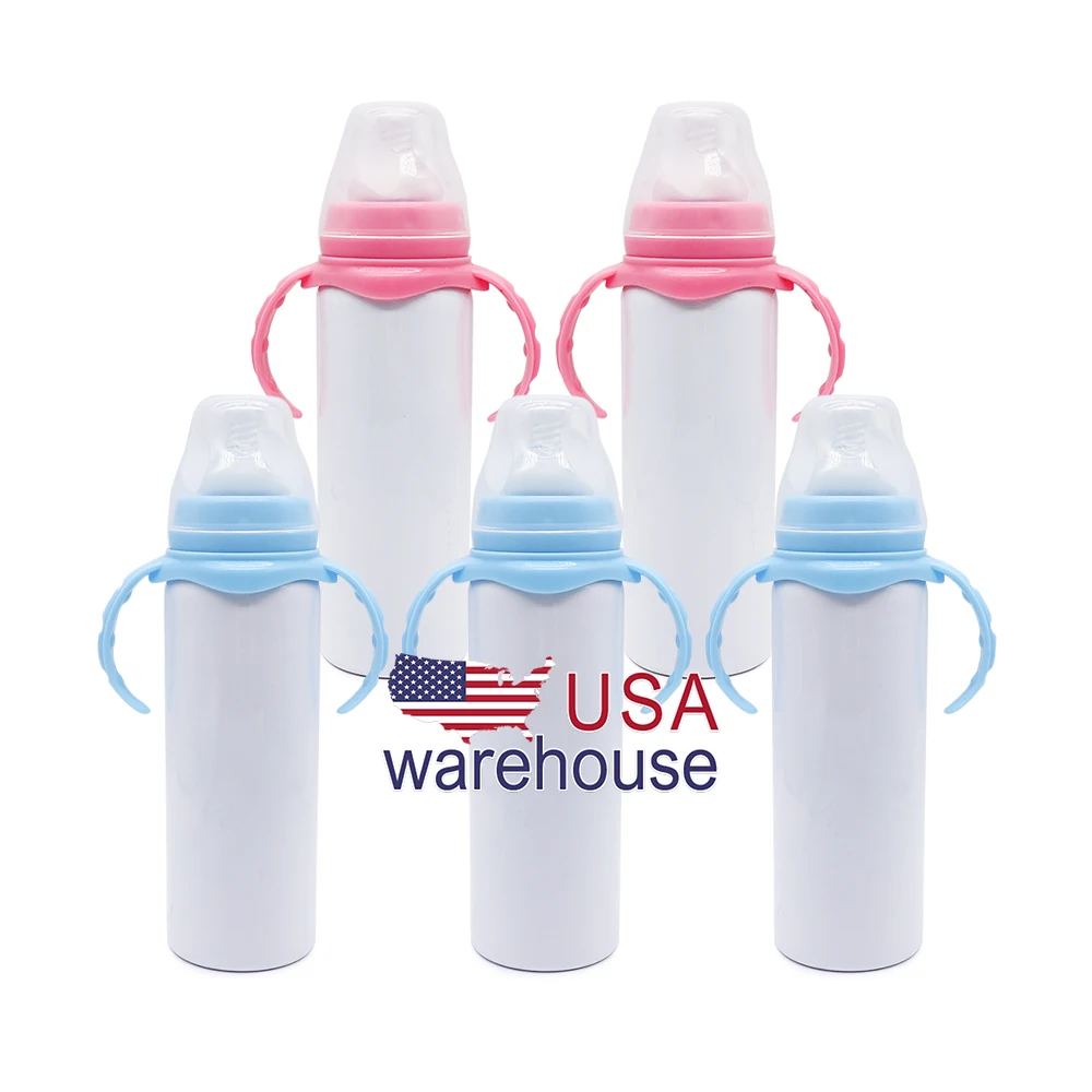 BPA Free Stainless Steel baby feeding milk bottles sublimation with silicon nipple and handle for toddler baby