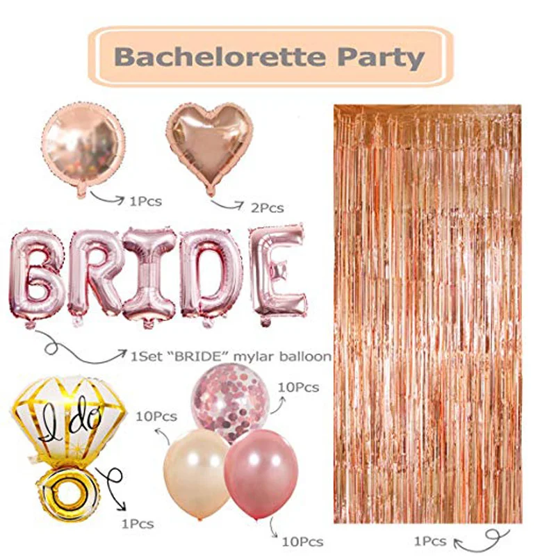 Rose Gold Heart Bride to Be letter Helium Balloons set fringe tassels for Bridal Shower Game Bachelorette Party supplies Decor