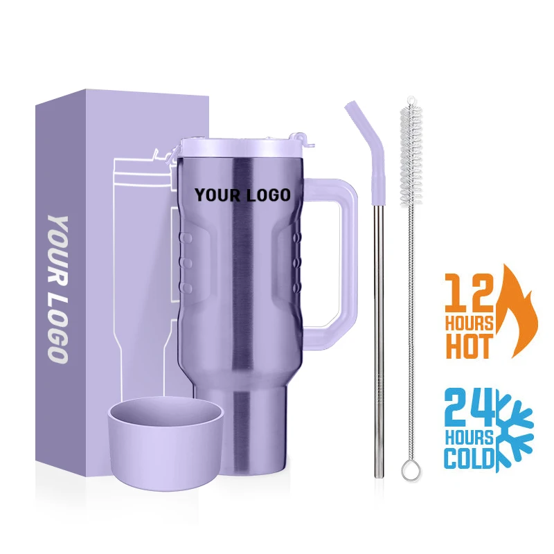 Large Capacity Camping Travel Beer Mug Stainless Steel Tumblers 40oz Tumbler with Straw and Handle