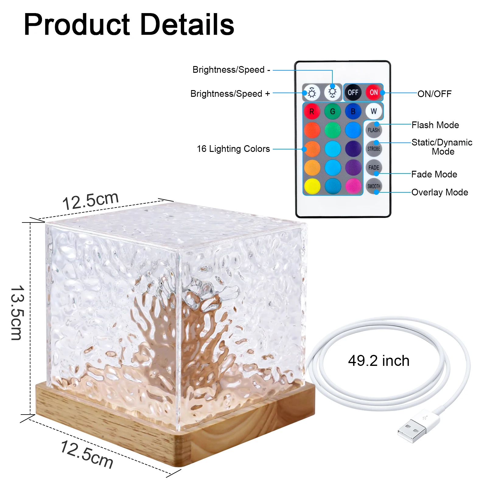 Square LED Crystal Table Lamp Dynamic water ripple Decorations light USB charge Adjustable Romantic Atmosphere lamp