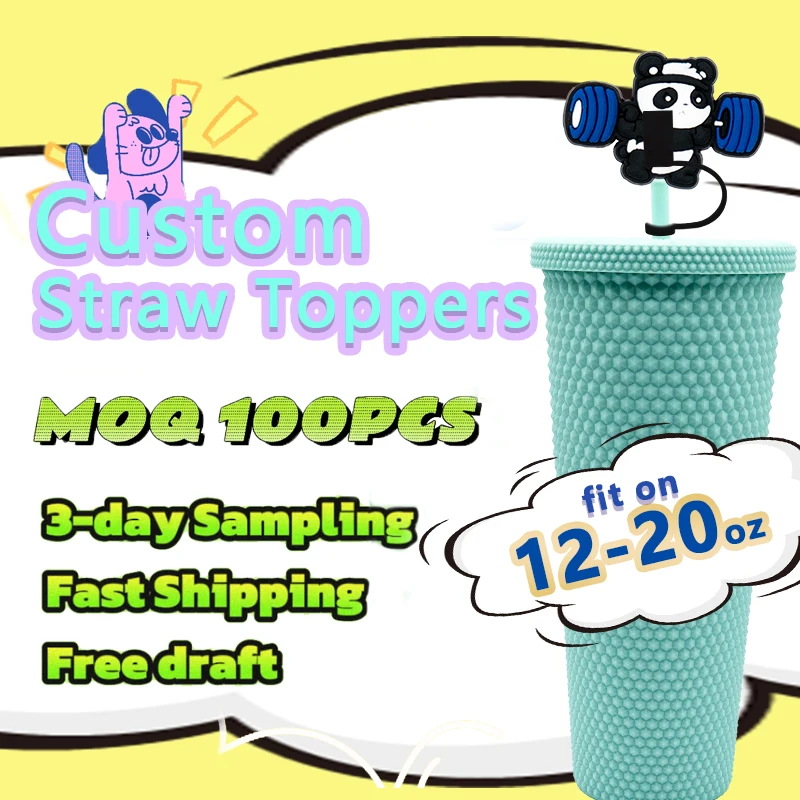 Hot Selling 8mm soft silicone straw topper cover popular yellow series anime flower sport drinking cat summer straw toppers