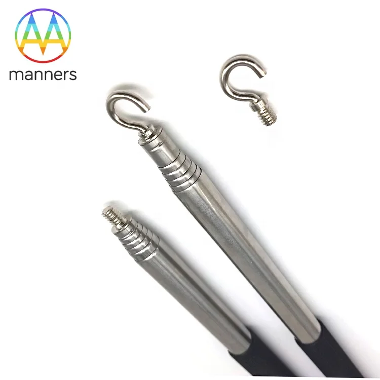 Custom length extension tube tools stainless steel aluminum telescopic pole with metal hook clasp