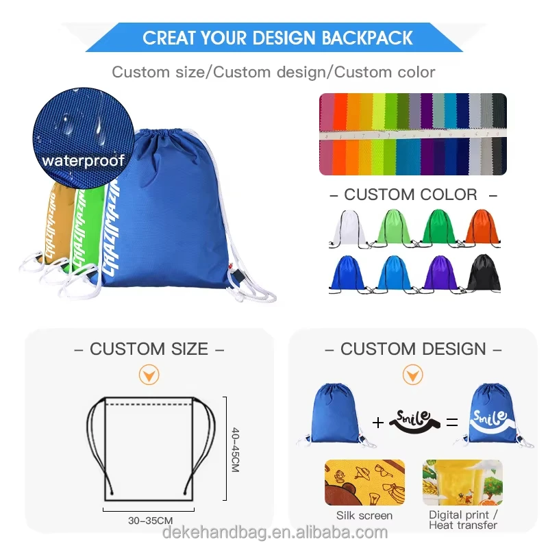 High Quality Custom Print Logo 900d Nylon Waterproof Drawstring Bag Polyester Storage Drawstring Backpack Bag String Backpack