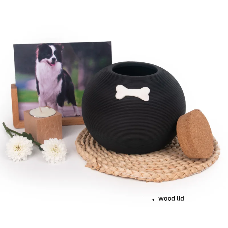 bone design 400/1000ml ceramic urn with wooden stopper pet cremation ashes keepsake urn dog cat china ceramic pet urn