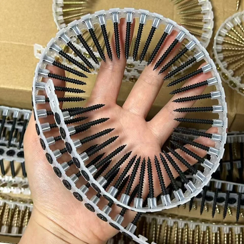Plastic Strip Collated Fine/Coarse Thread High Quality Chain Drywall Screw Black Phosphate  Gypsum Screw