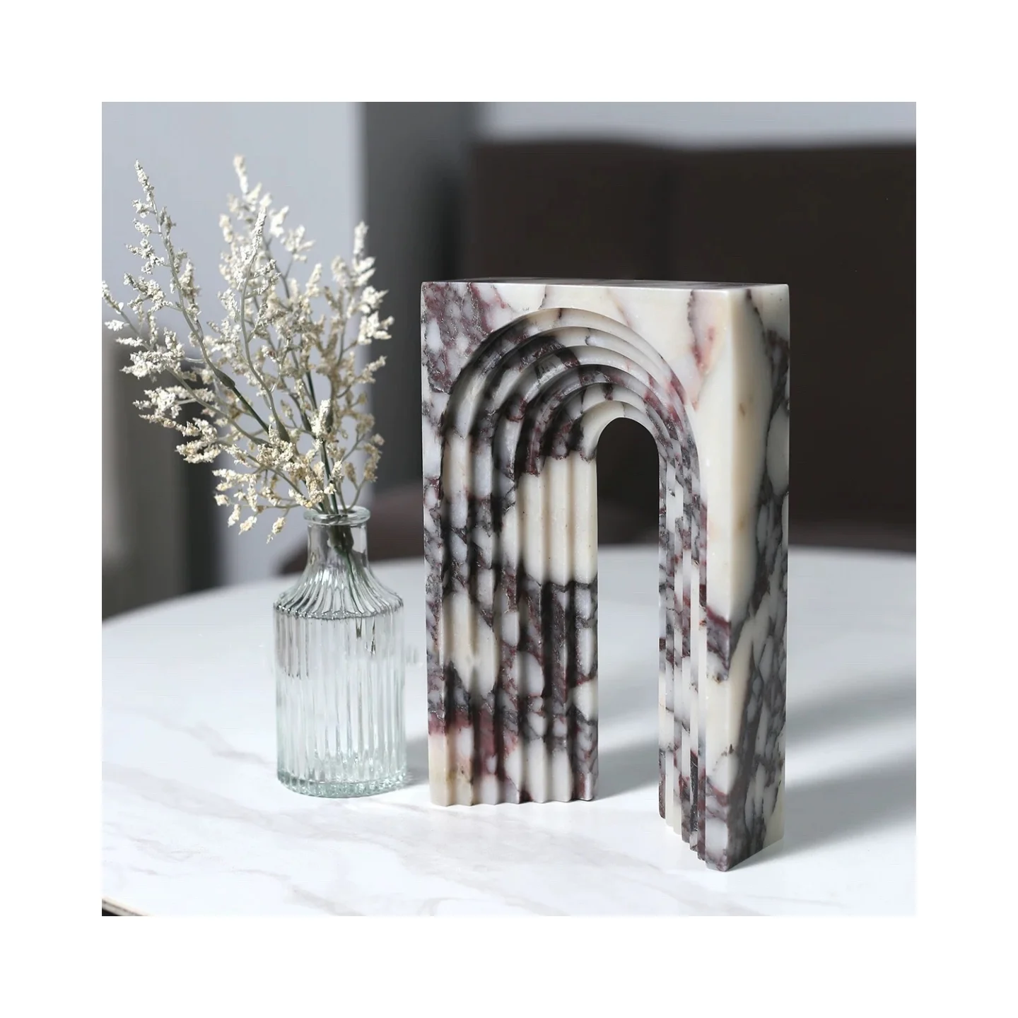 Modern Calacatta Viola Marble Stone Arch Design Art of Work for Home Decoration