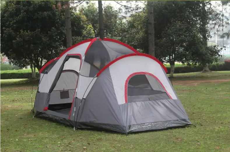 Outdoor family camping tent with 5-6 people, two bedrooms and one living room