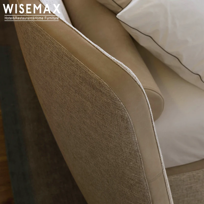 WISEMAX FURNITURE Luxury bedroom furniture king size bed hotel bedroom high headboard bed modern Italian luxury fabric bed frame