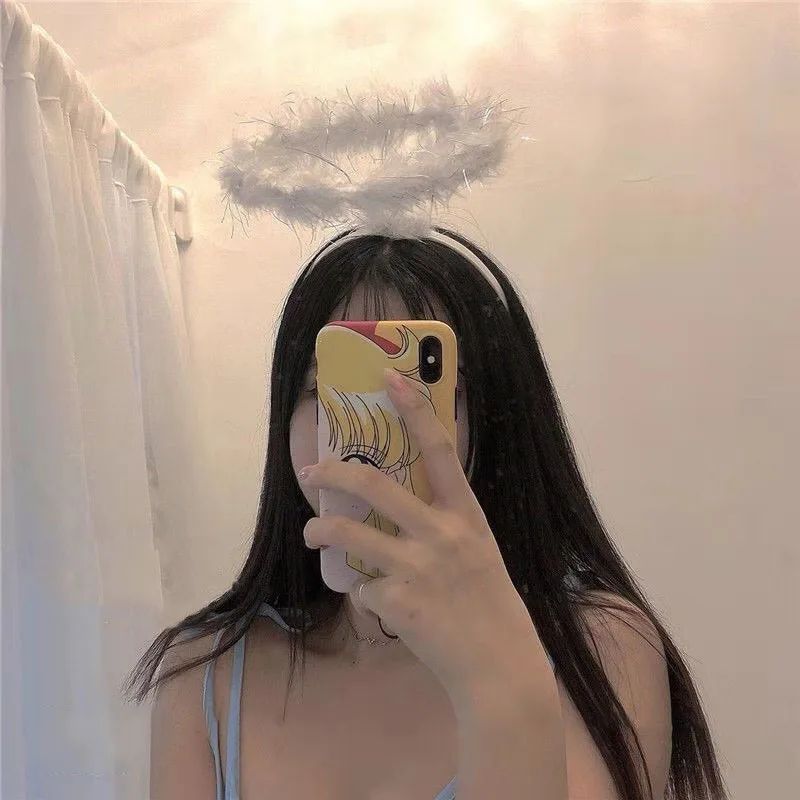 Hot selling angel halo feathers cute funny hair card super fairy photography essential dance festival hair accessories