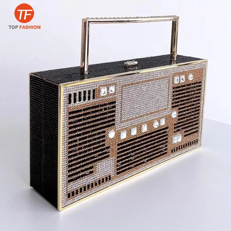 Factory Wholesale 2022 Boombox Clutch Crystal Rhinestone Clutch Purse Party Radio Evening Bag Diamante Handbag