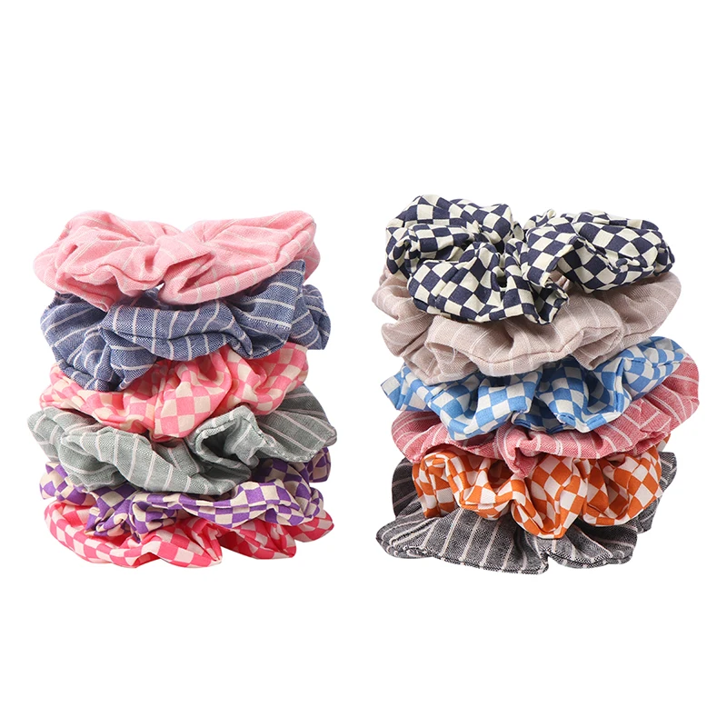 New low MOQ stripe checked scrunchies cotton fabric elastic hair ties scrunchies for hair