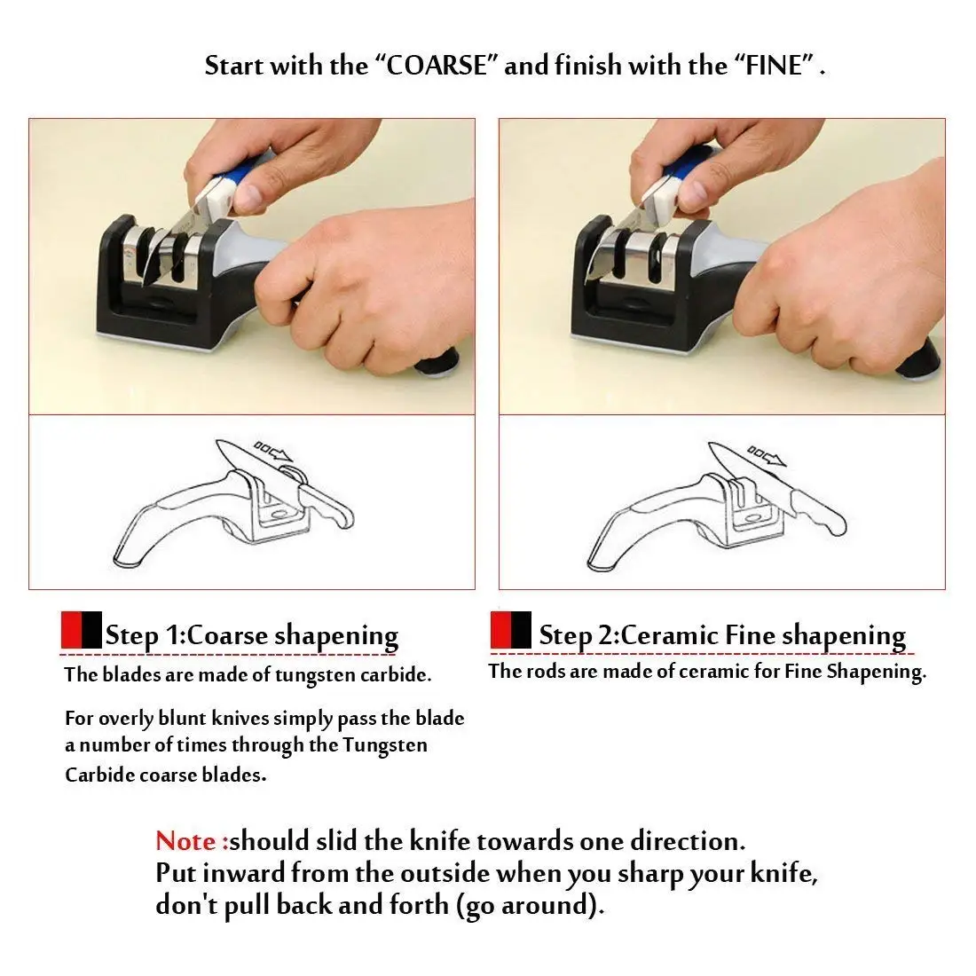 Household Portable Sharpening Tools Two Stages Tungsten Carbide Ceramic Knife Sharpener