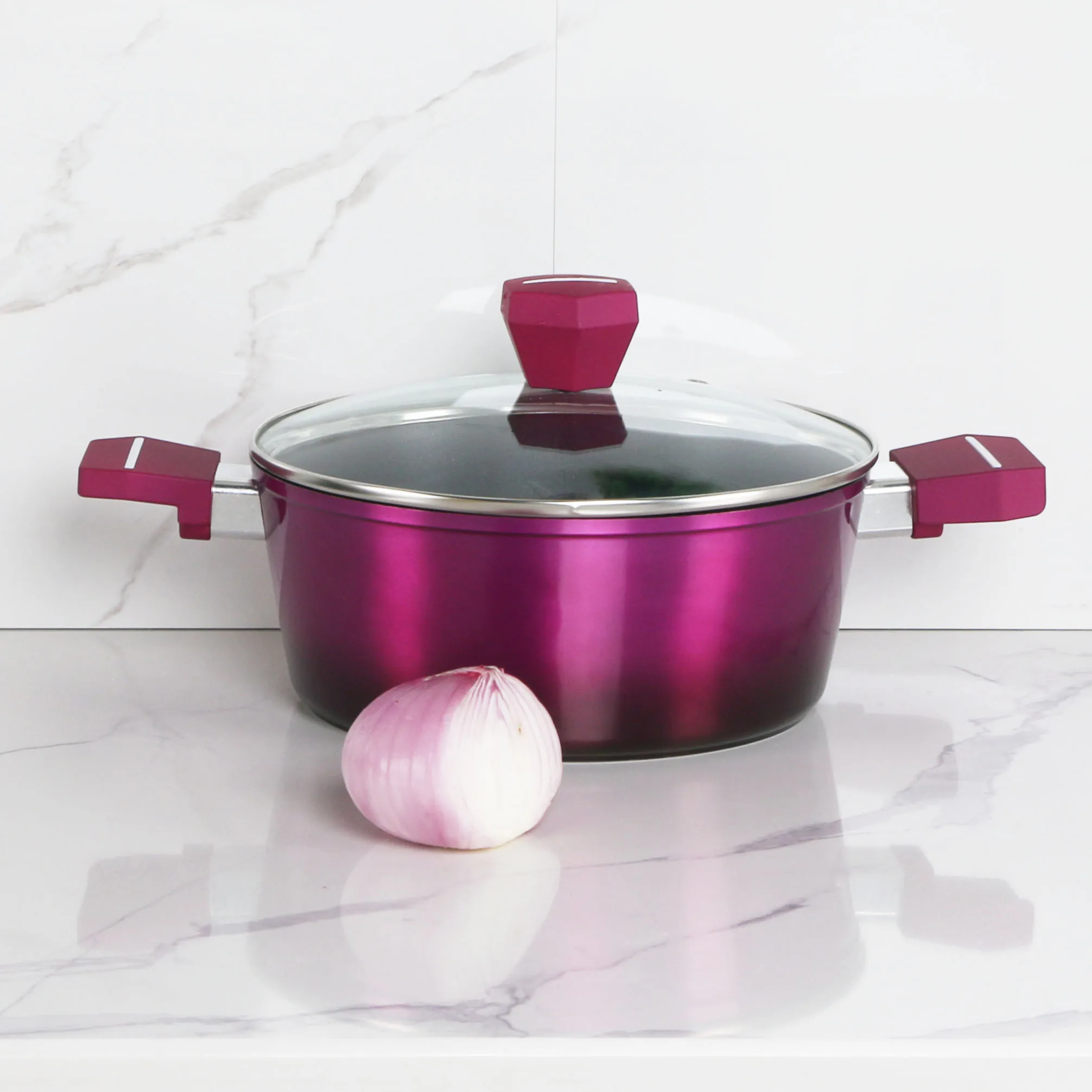 Marble Casserole Ceramic Nonstick Aluminum Purple Dutch Oven Casserole  with Lid