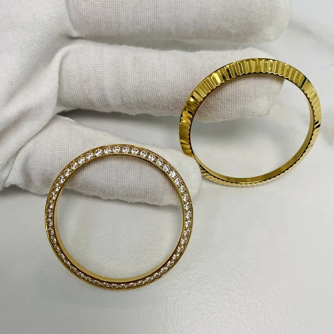 Custom Gold Silver Diamond Bezel Fit 40 mm Watches ONLY Round Cut Solid Yellow Gold Diamond Bezel For RLX President Watch
